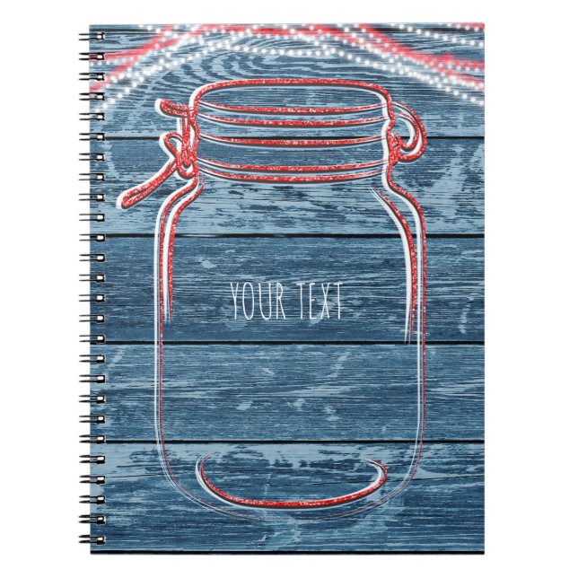 Cuaderno Mason jar rojo blanco y azul y String iluminan rui (Frente)