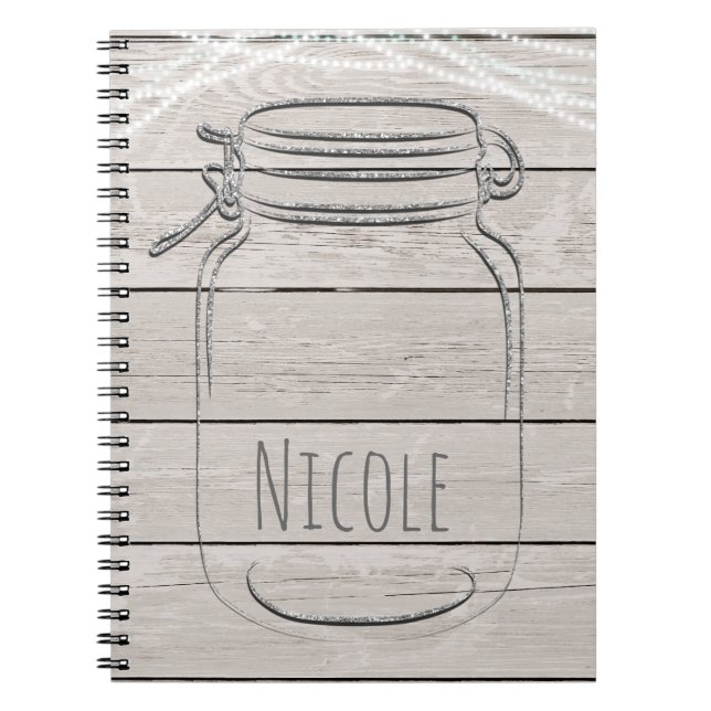Cuaderno Mason Jar Sparkle Rustic Glam, Purpurina de Faux P (Frente)