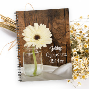 Cuaderno Mason Jar y White Daisy Quinceañera Guest Book