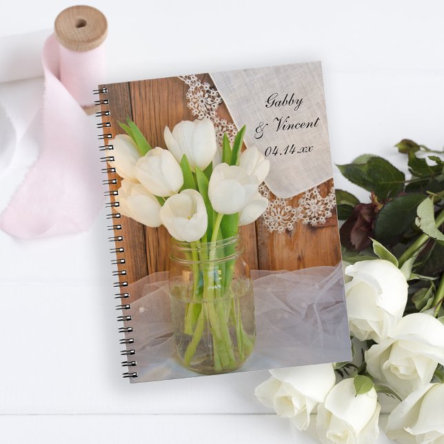 Cuaderno Mason Jar y White Tulips Country Barn Boda (Subido por el creador)