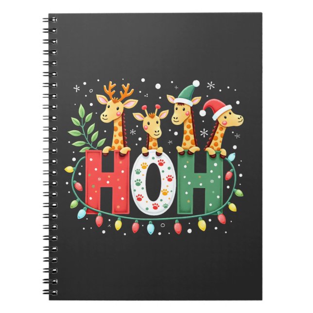 Cuaderno Matching Christmas Santa Hat Ho Ho Ho Giraffe Anim (Frente)