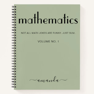 Cuaderno Matemáticas personalizadas de Sage Green Black