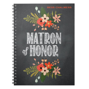 Cuaderno Matrona-de-Honor floral de la pizarra