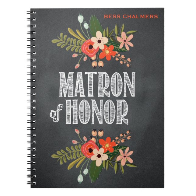 Cuaderno Matrona-de-Honor floral de la pizarra (Frente)