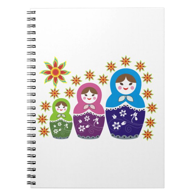 Cuaderno Matryoshka personalizado de muñecas y girasoles ru (Frente)