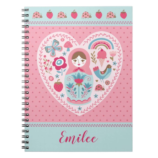 Cuaderno Matryoshka ruso rosa lindo (Frente)