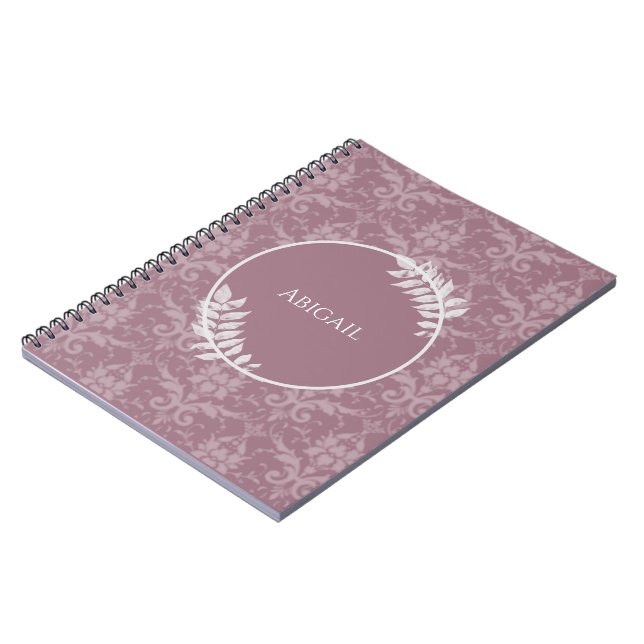 Cuaderno Mauve Elegant Damask Personalized Notebook (Lado Izquierdo)