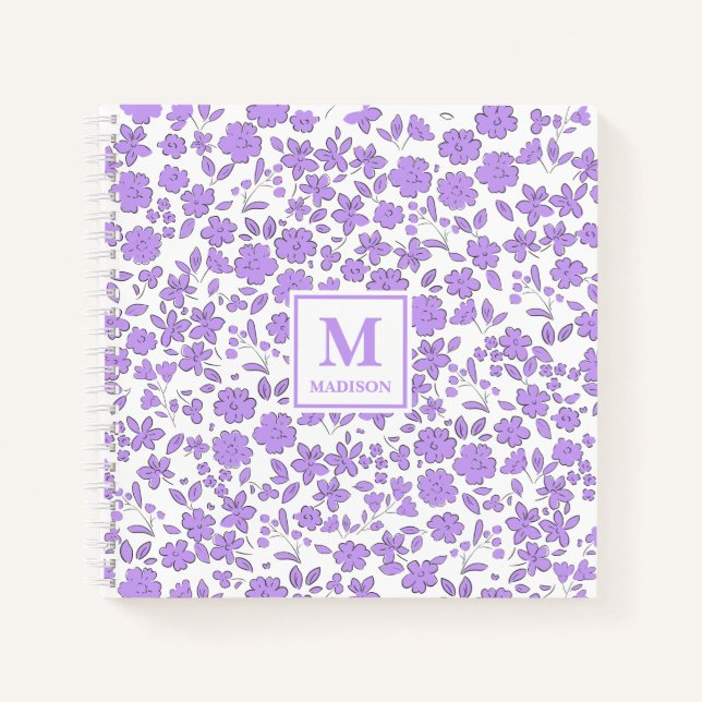 Cuaderno mauve purple Floral Monogram Apron (Anverso)
