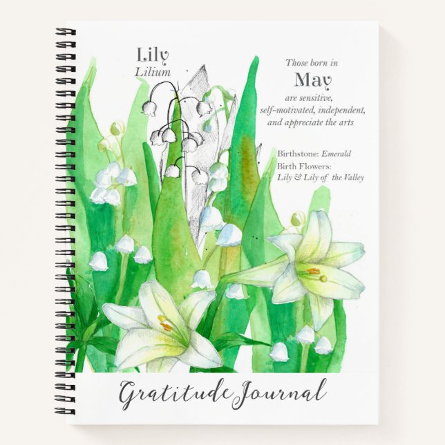 Cuaderno May Birthday Lily of the Valley Gratitude Journal (Anverso)