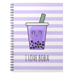 Cuaderno Me encanta Boba Kawaii Bubble Tea Taro Ube Purple 