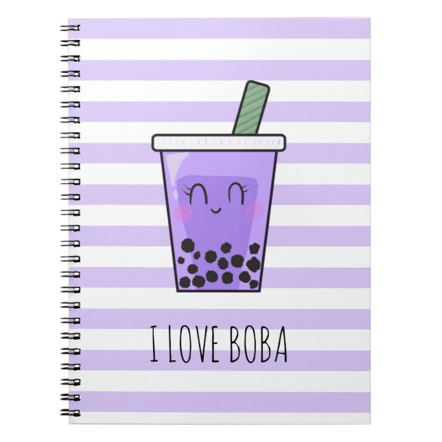 Cuaderno Me encanta Boba Kawaii Bubble Tea Taro Ube Purple  (Frente)