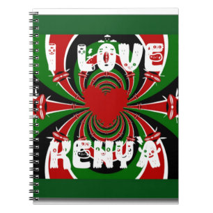 Cuaderno Me encanta Heart Kenya: Arte de bandera dinámica