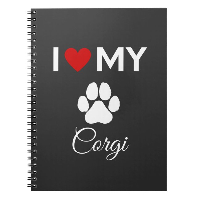 Cuaderno Me encanta mi personalizado de perro Corgi (Frente)