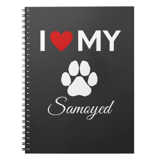 Cuaderno Me encanta mi personalizado de perro Samoyed. (Frente)