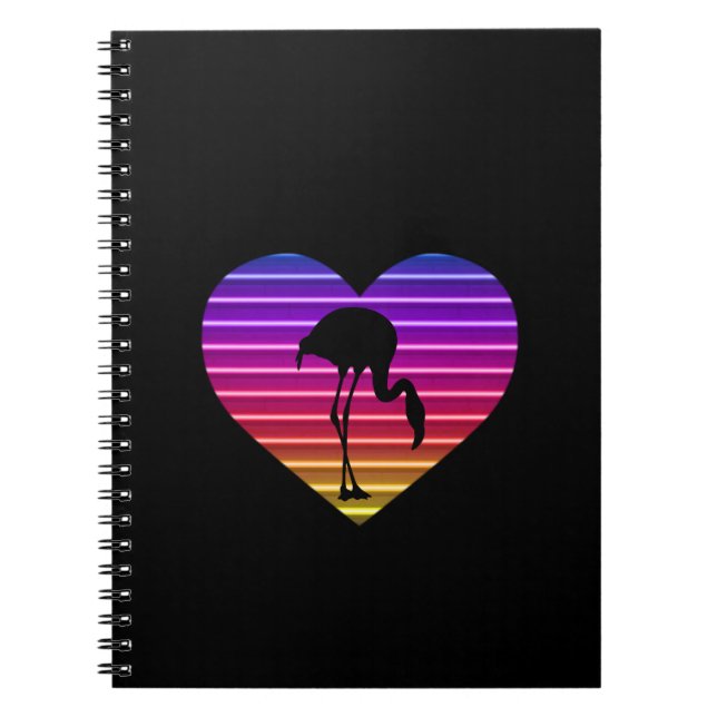 Cuaderno Me encantan los flamencos Corazón retro de los 80  (Frente)