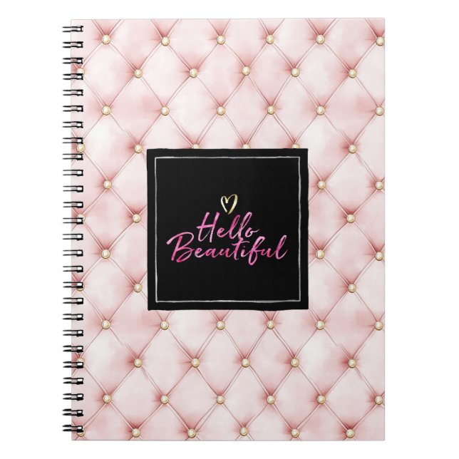 Cuaderno Mechas rosadas doradas Hola Corazón Hermoso  (Frente)