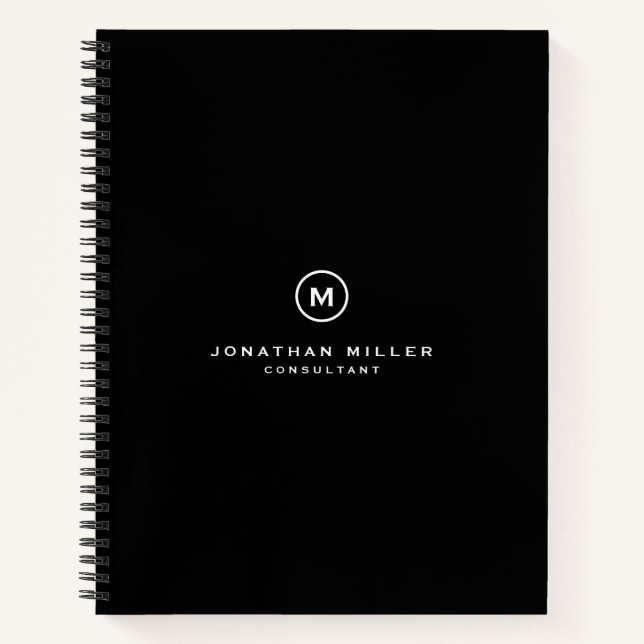 Cuaderno Medallón inicial de monograma negro profesional (Anverso)