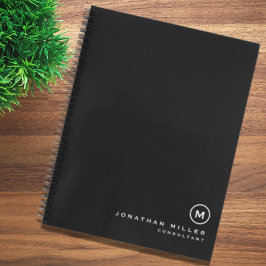 Cuaderno Medallón monograma blanco negro simple