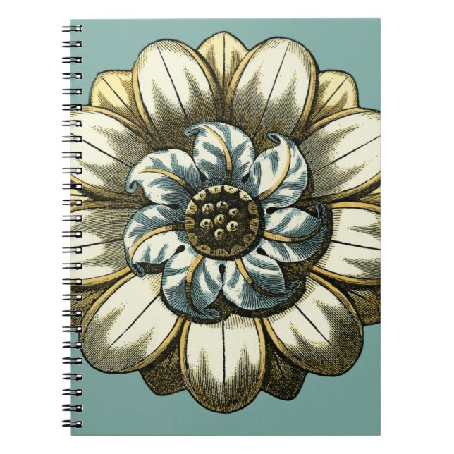 Cuaderno Medallón Ornate Floral sobre fondo azul claro (Frente)
