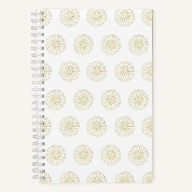 Cuaderno Medallones de Flor de Zinnia Blanca | Dorada (Anverso)