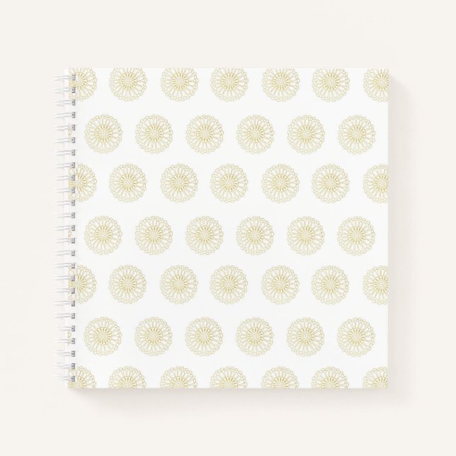 Cuaderno Medallones de Flor de Zinnia Dorada Blanca (Anverso)