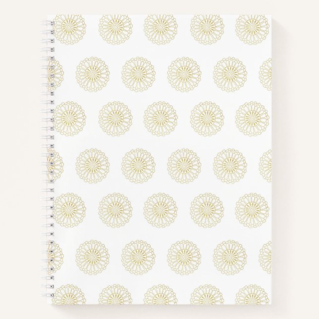 Cuaderno Medallones de Flor de Zinnia Dorada Blanca (Anverso)