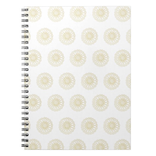 Cuaderno Medallones de flores de Zinnia blancas y doradas (Frente)