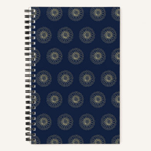 Cuaderno Medallones de flores de zinnia doradas   Azul mari