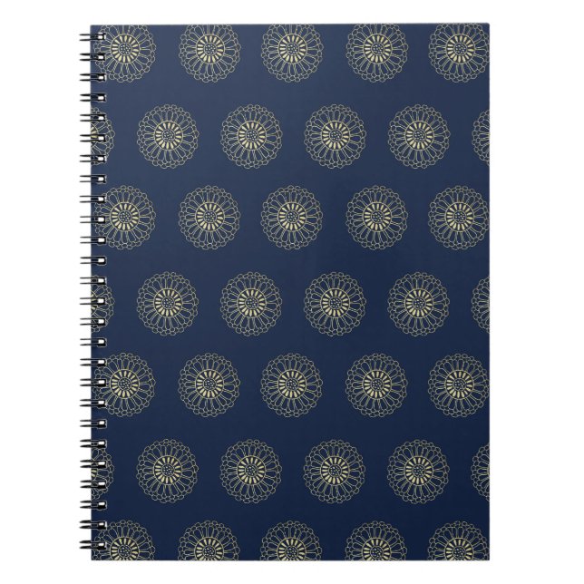 Cuaderno Medallones de flores de Zinnia doradas | Marina (Frente)