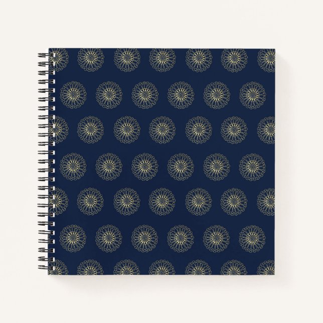 Cuaderno Medallones de flores de Zinnia doradas | Marina (Anverso)
