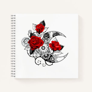 Cuaderno Media luna mecánica con rosas rojas