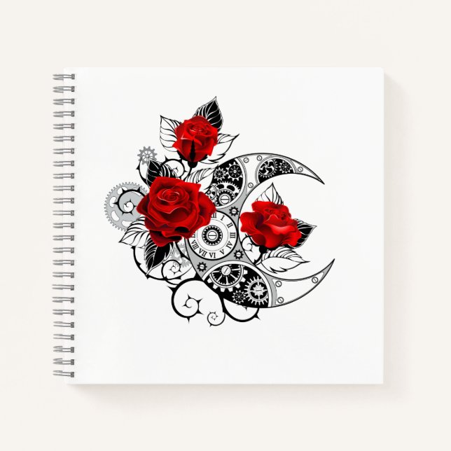 Cuaderno Media luna mecánica con rosas rojas (Anverso)