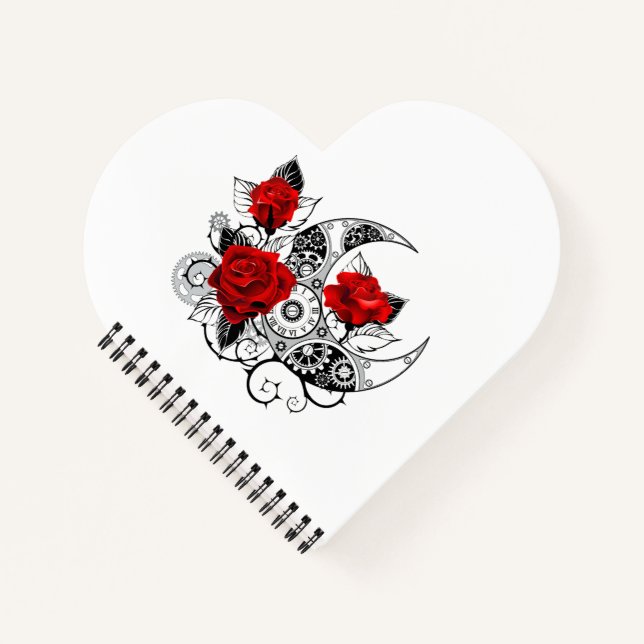 Cuaderno Media luna mecánica con rosas rojas (Anverso)