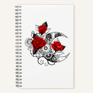 Cuaderno Media luna mecánica con rosas rojas