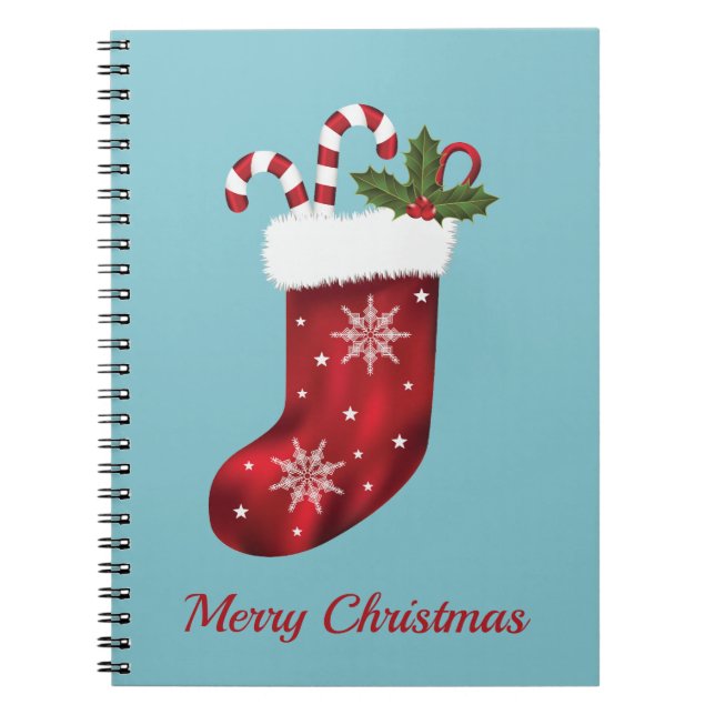 Cuaderno Medias de Navidad Rojas en Azul con Texto Personal (Frente)