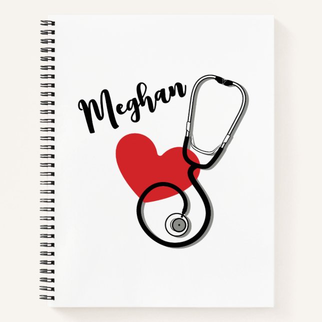 Cuaderno Médica de Enfermeras de Estetoscopio de Corazón Ro (Anverso)