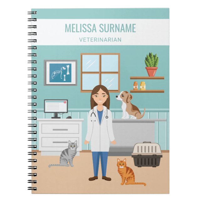 Cuaderno Medicina Veterinaria Mujer Doctora Cuidado de Masc (Frente)