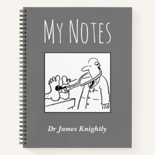 Cuaderno médico con nombre del propietario