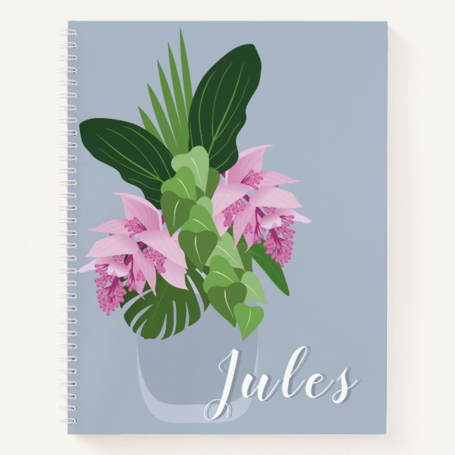 Cuaderno Medinilla tropical Flor rosa en azul (Anverso)