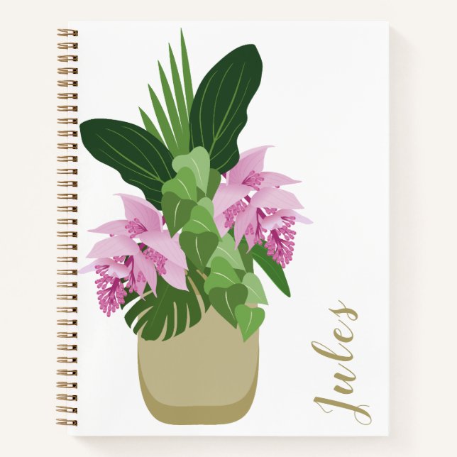Cuaderno Medinilla tropical Flor rosa Vasa amarilla blanco (Anverso)