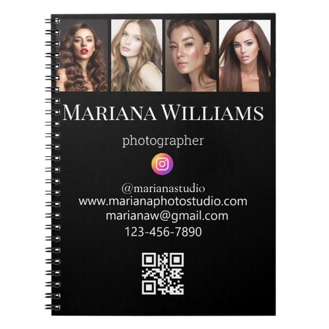 Cuaderno medios sociales 4 fotos código qr código pequeñas  (Frente)