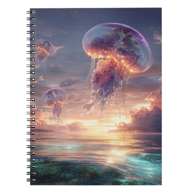 Cuaderno Medusas Brillantes en Cielos de Puesta de Sol (Frente)