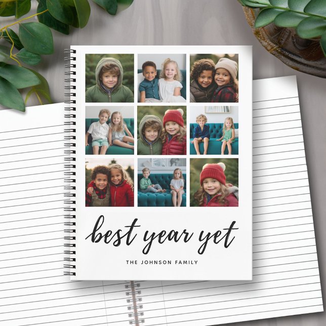 Cuaderno Mejor Año de Collage de fotos y Caligrafía Negra (Personalized Notebook with Custom Text and Photos)