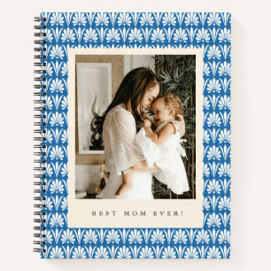 Cuaderno Mejor Mamá Foto Floral Retro Azul Día de la Madre