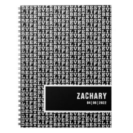 Cuaderno Mejor vida en negro con texto blanco personalizado