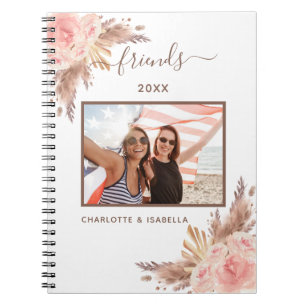 Cuaderno Mejores amigos foto pampas rosa floral blanco
