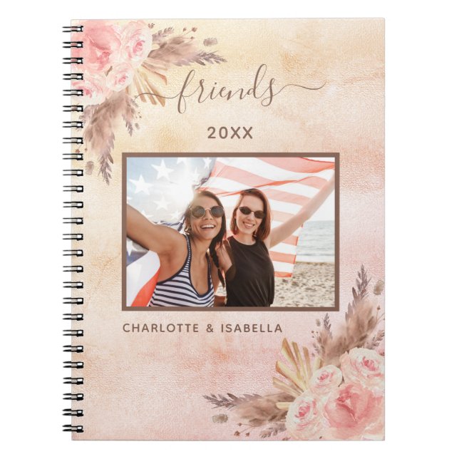 Cuaderno Mejores amigos foto pampas rosa floral dorado rosa (Frente)