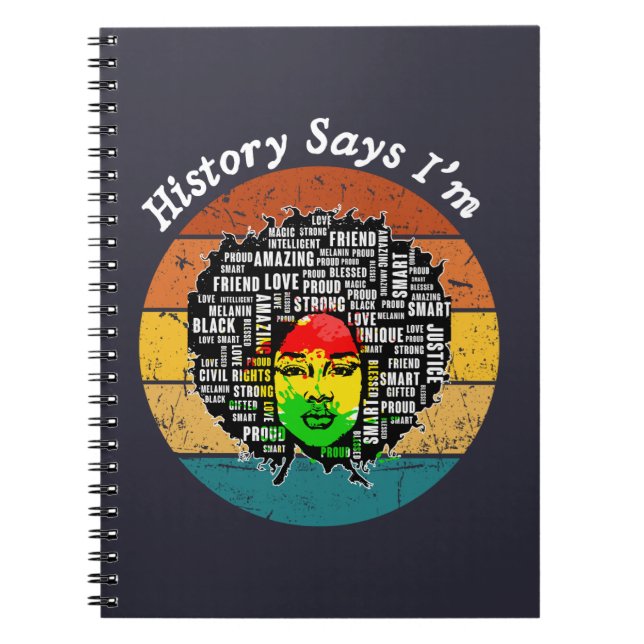 Cuaderno Melanin Chica mujer negra Mes de historia negra (Frente)