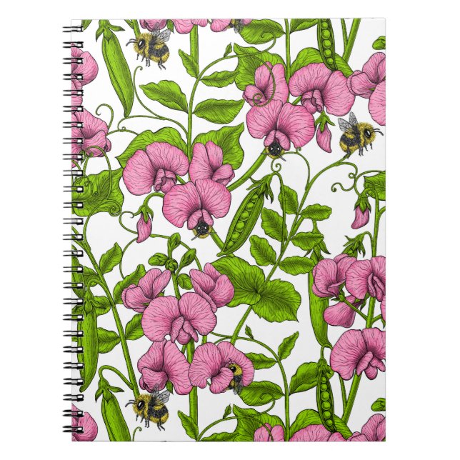 Cuaderno Melocotones y abejorros, rosa, verde y blanco (Frente)