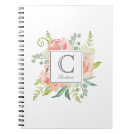 Cuaderno Melocotones y acuarela crema floral con monograma